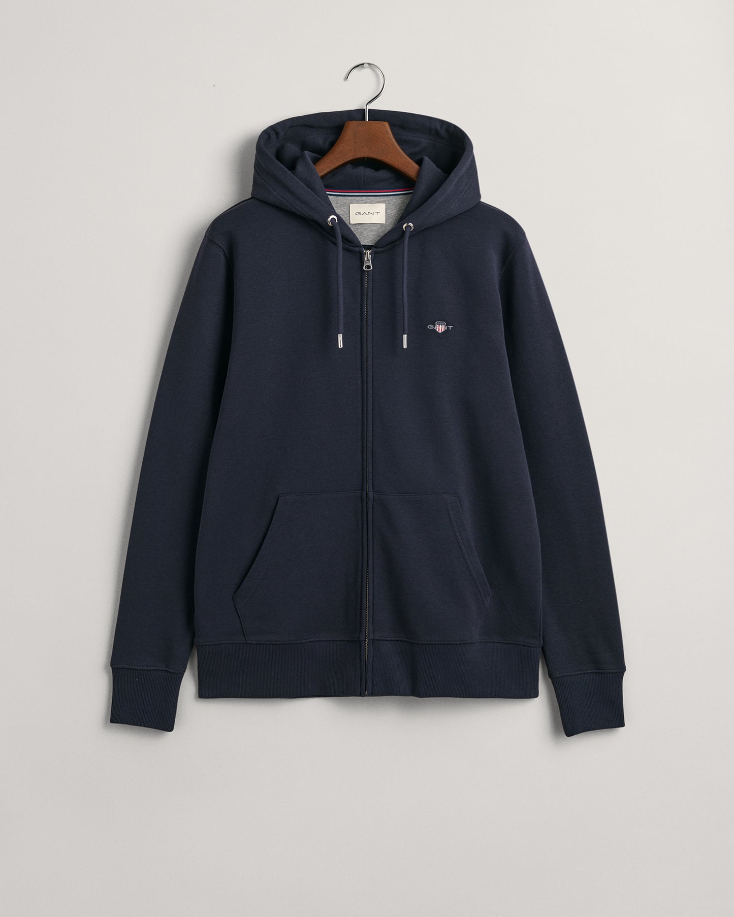 EVENING BLUE, REG SHIELD FULL ZIP HOODIE, FLAT-LAY BY GANT AU.