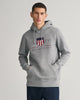 GREY MELANGE, REG ARCHIVE SHIELD HOODIE, FRONT-VIEW BY GANT AU.