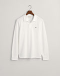 WHITE, REG SHIELD LS PIQUE POLO, FLAT-LAY BY GANT AU.