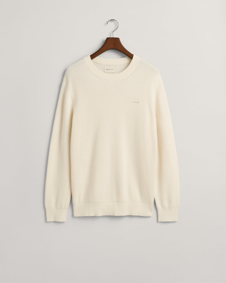 CREAM, COTTON WOOL RIB C-NECK, FLAT-LAY BY GANT AU.