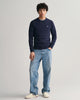 DARK NAVY MELANGE, SUPERFINE LAMBSWOOL C-NECK BY GANT AU.