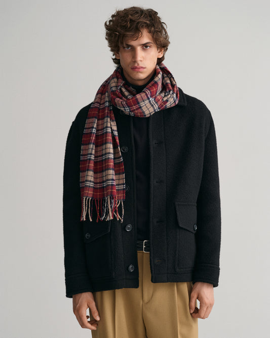 PLUMPED RED, MULTI CHECK SCARF BY GANT AU.