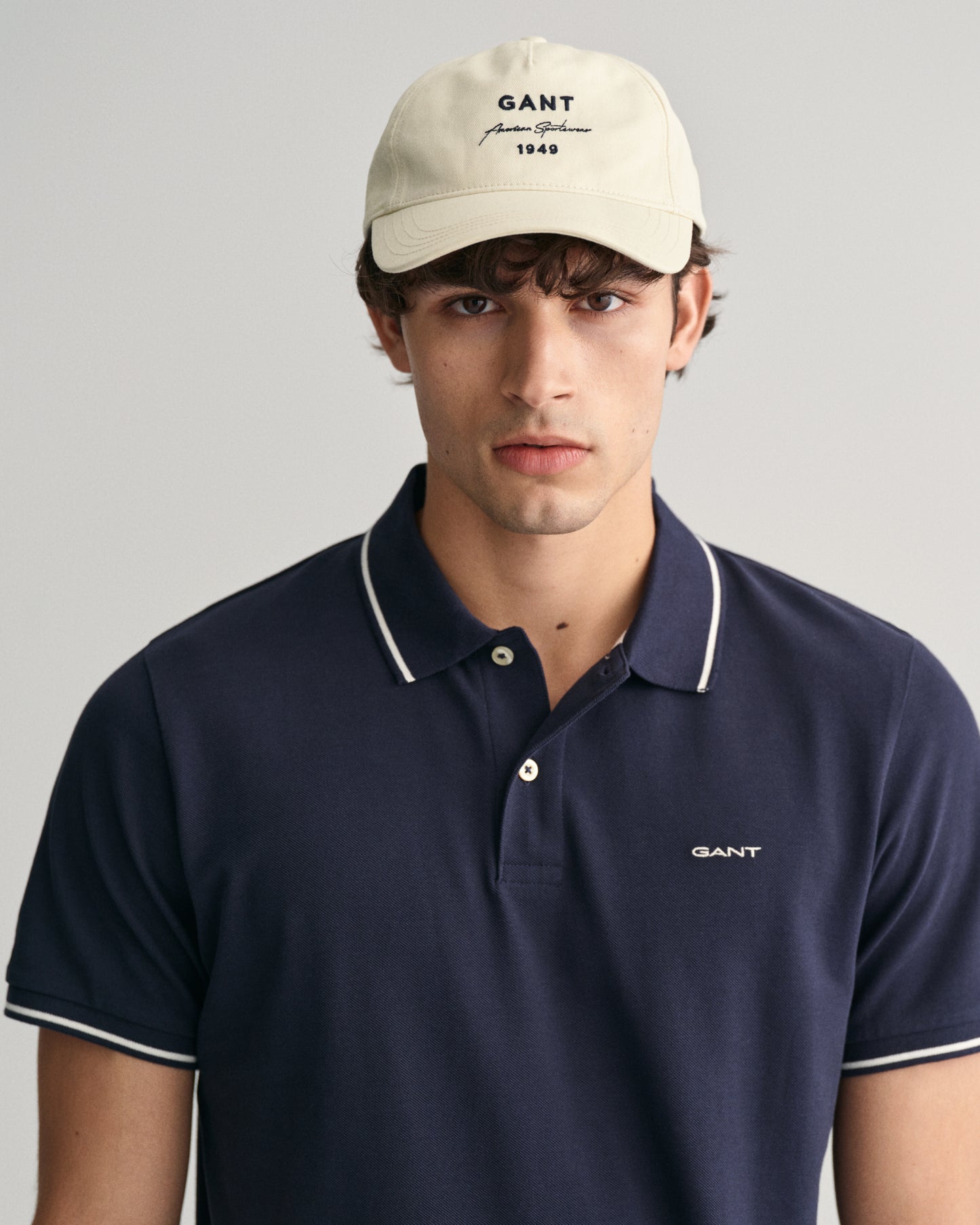 EVENING BLUE, TIPPING SS PIQUE POLO, CLOSE-UP BY GANT AU.