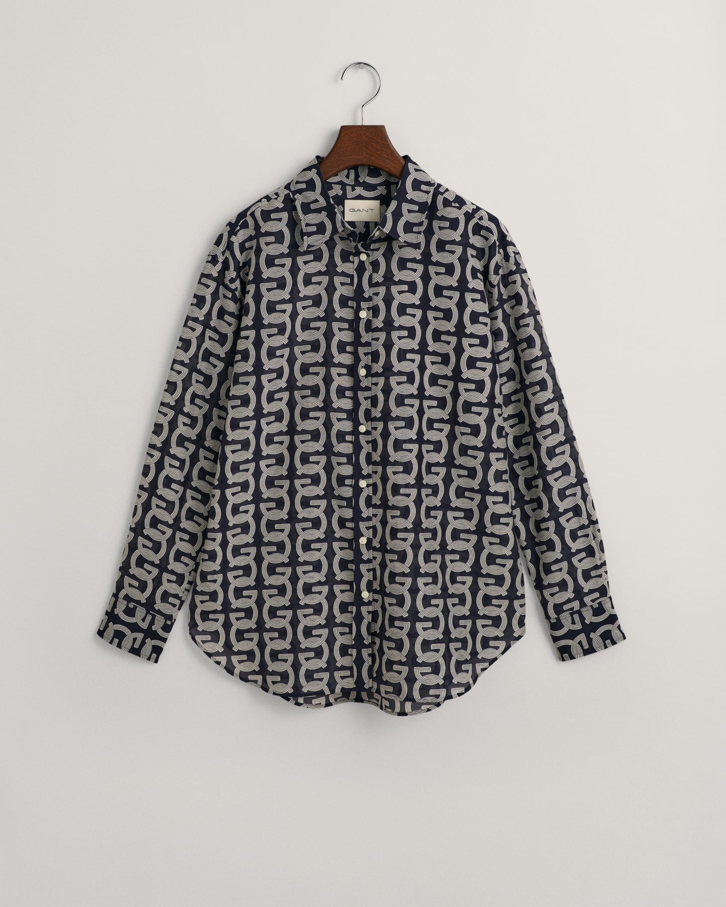EVENING BLUE, REL G PATTERN COT SILK SHIRT, FLAT-LAY BY GANT AU.