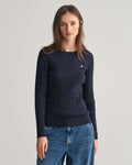 EVENING BLUE, STRETCH COTTON CABLE C-NECK, FRONT-VIEW BY GANT AU.