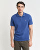 VINTAGE BLUE, REG SHIELD SS PIQUE POLO, FRONT-VIEW BY GANT AU.