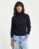 EVENING BLUE, STRETCH COTTON CABLE TURTLENECK, FRONT-VIEW BY GANT AU.