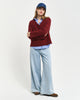 PLUMPED RED, WIDE RIBBED WOOL V-NECK BY GANT AU.