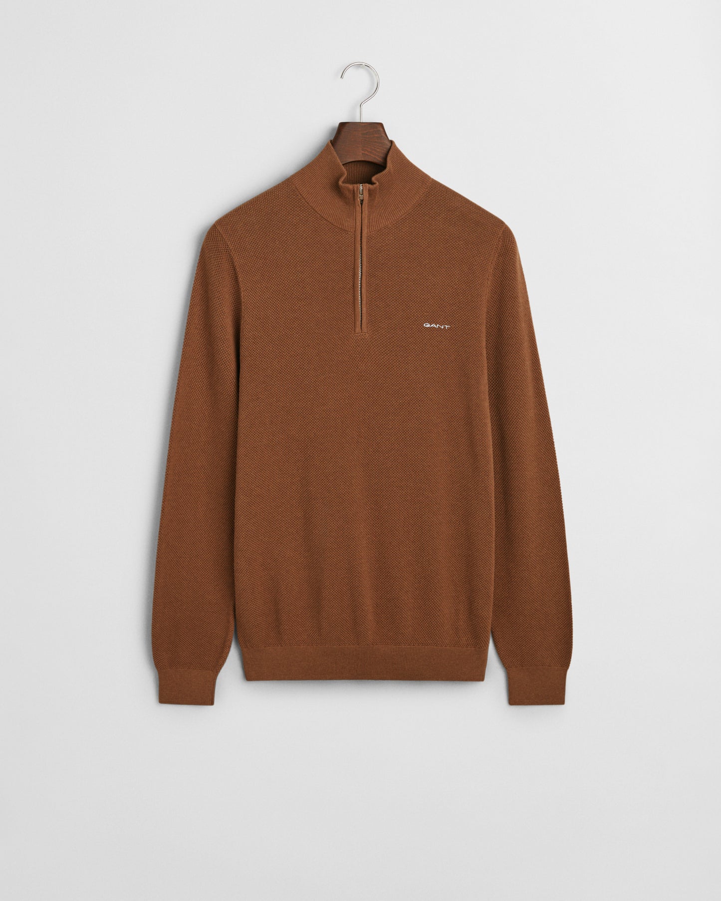 HAZELNUT MELANGE, COTTON PIQUE HALF ZIP, FLAT-LAY BY GANT AU.