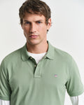 KALAMATA GREEN, REG SHIELD SS PIQUE POLO, CLOSE-UP BY GANT AU.