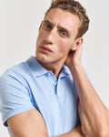 CAPRI BLUE, REG SHIELD SS PIQUE POLO, CLOSE-UP BY GANT AU.