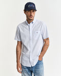 LIGHT BLUE, REG POPLIN GINGHAM SS SHIRT, FRONT-VIEW BY GANT AU.