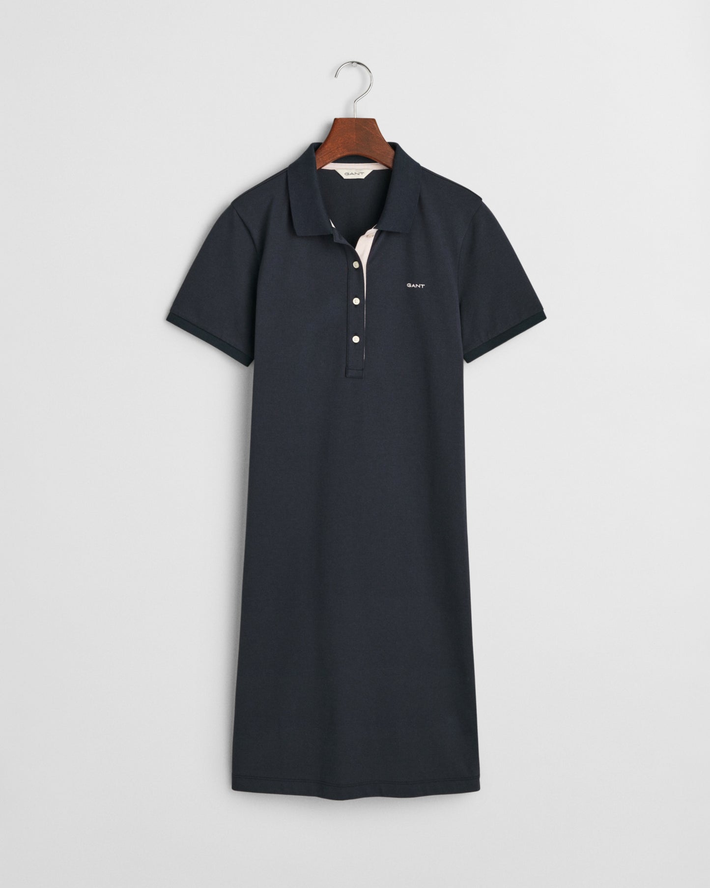 EVENING BLUE, CONTRAST COLLAR PIQUE POLO DRESS, FRONT-VIEW BY GANT AU.