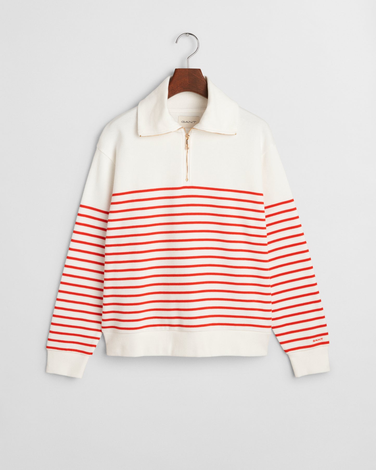 ORANGE RED, BRETON RIB HALF ZIP SWEAT, FLAT-LAY BY GANT AU.