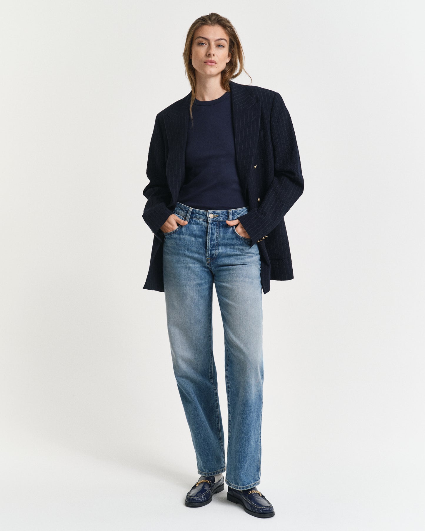 EVENING BLUE, HIGH NECK RIB TANK TOP BY GANT AU.