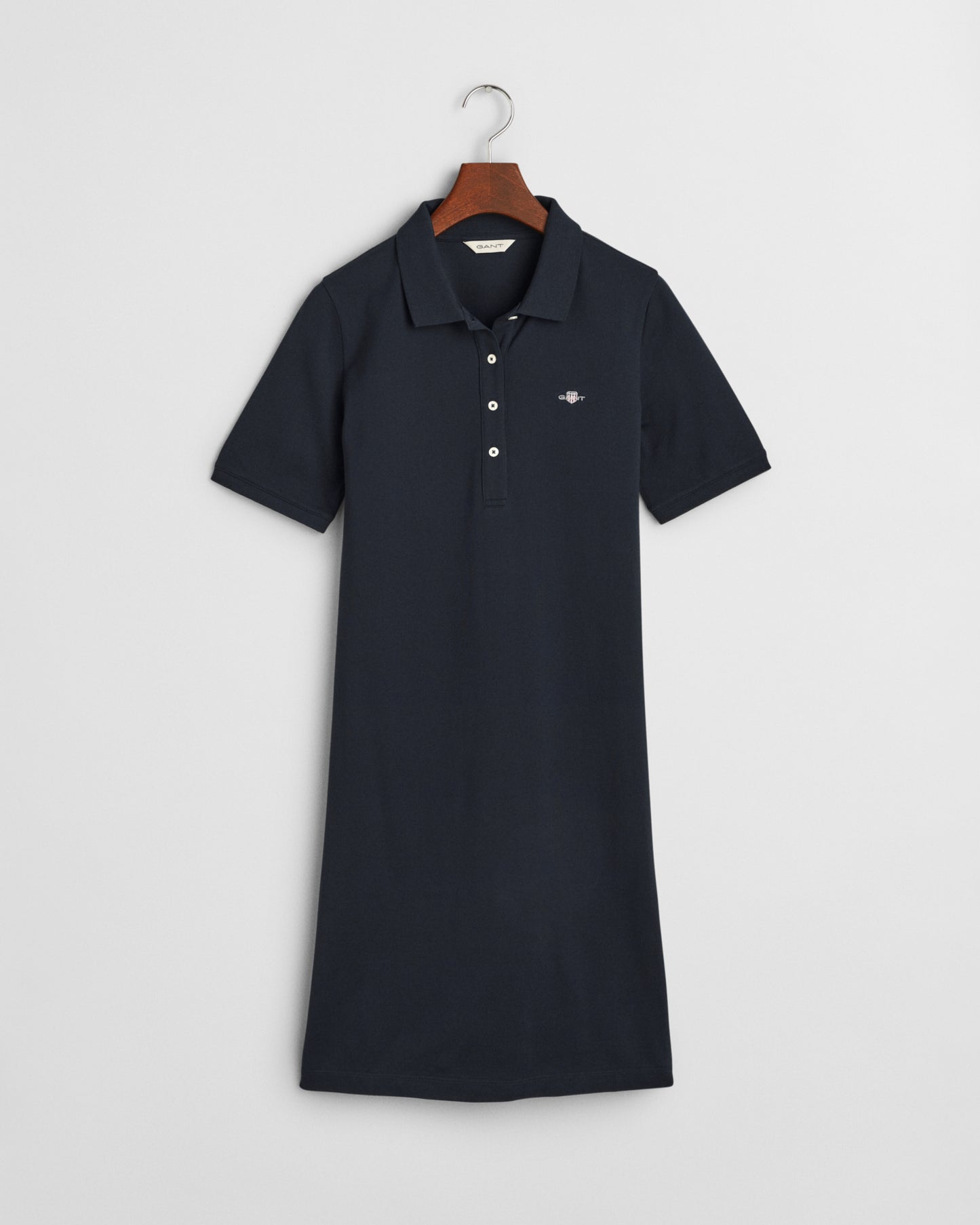 EVENING BLUE, SHIELD SS PIQUE POLO DRESS, FLAT-LAY BY GANT AU.