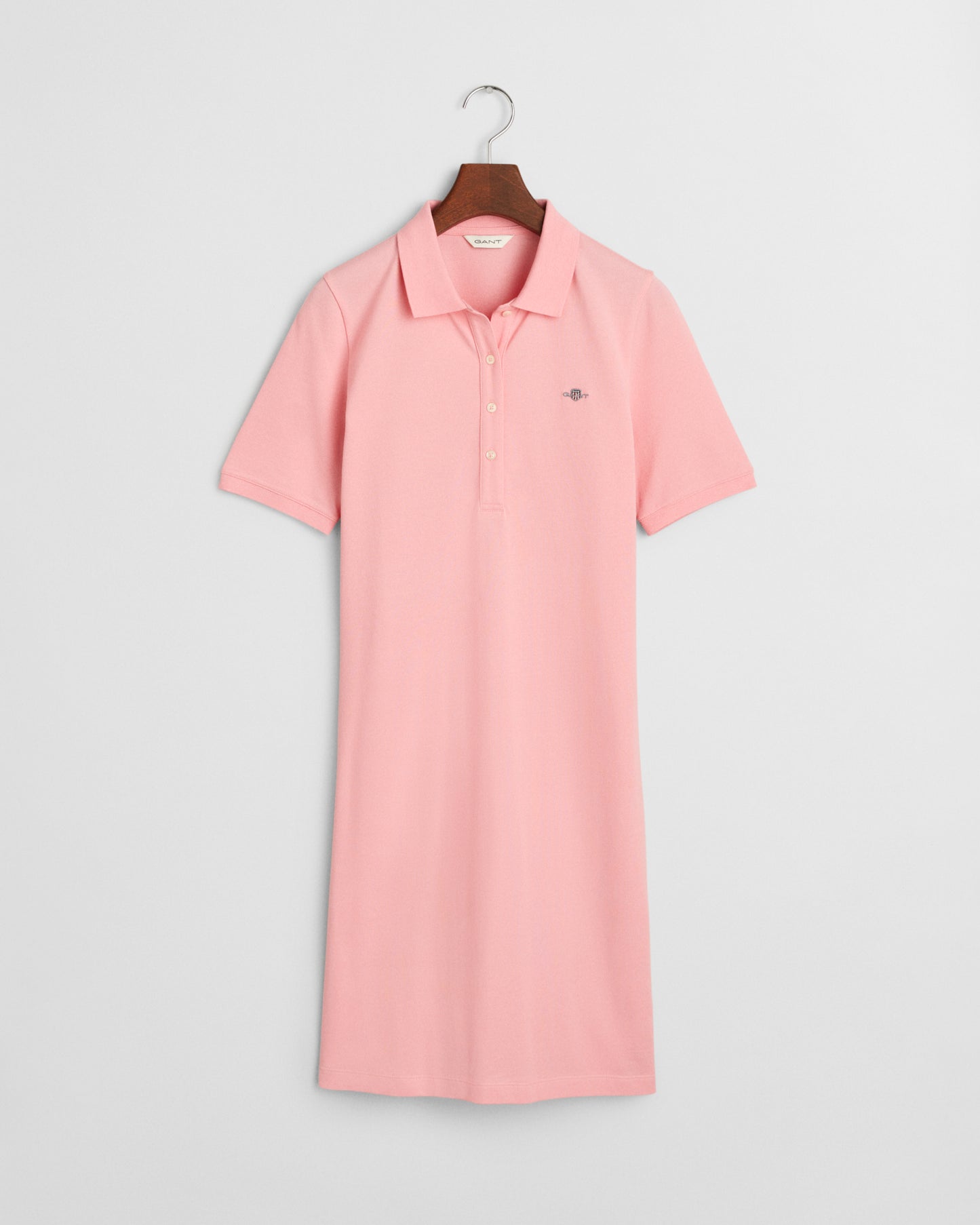 GERANIUM PINK, SHIELD SS PIQUE POLO DRESS, FLAT-LAY BY GANT AU.
