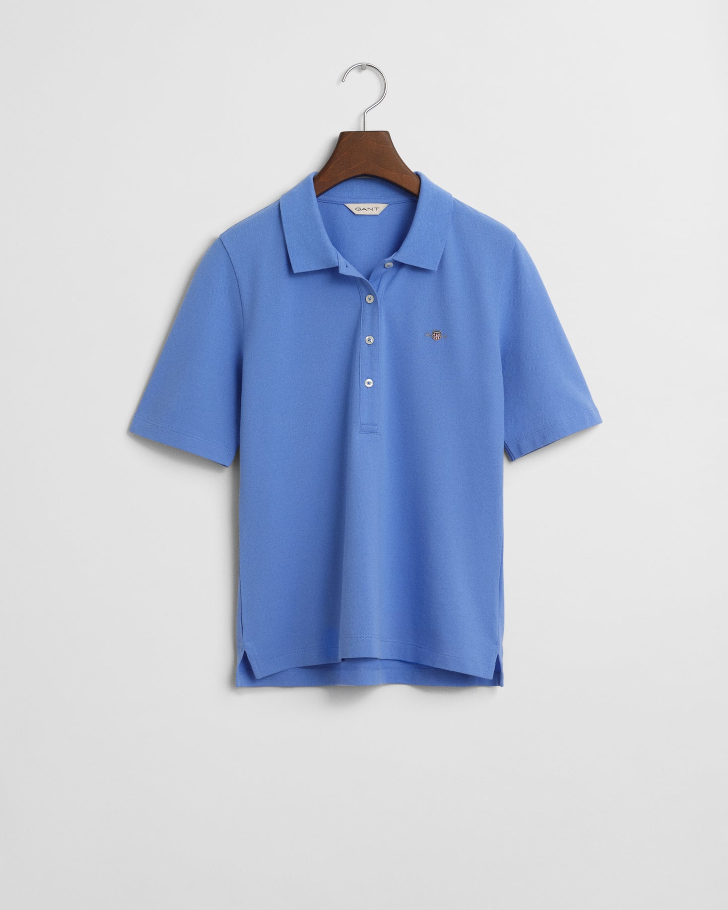 PERFECT BLUE, SLIM SHIELD SS PIQUE POLO, FLAT-LAY BY GANT AU.