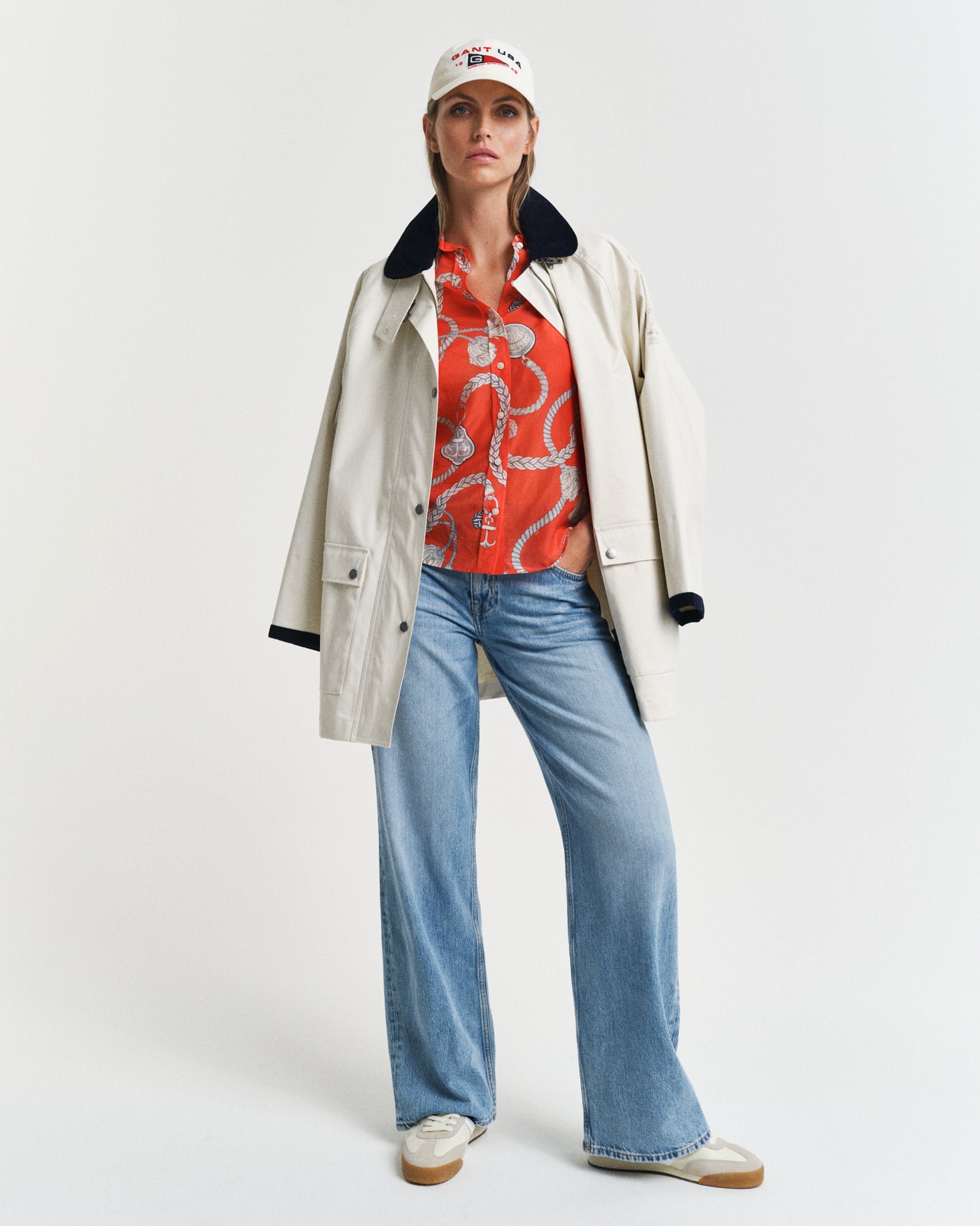 ORANGE RED, REG SAILING PRINT COT SILK SHIRT BY GANT AU.