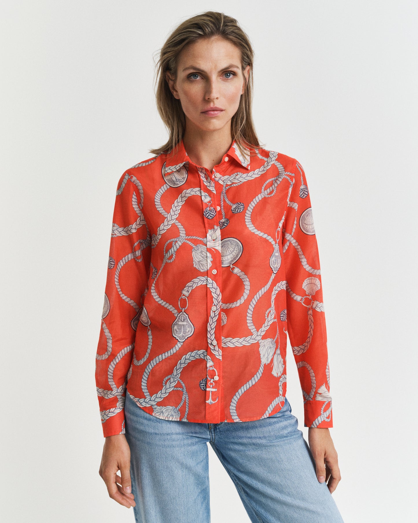 Regular Fit Sailing Print Cotton Silk Shirt
