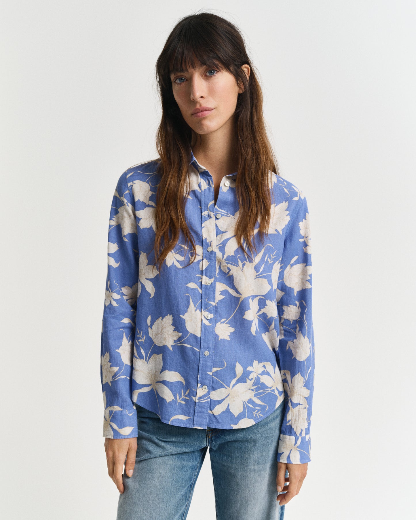 Regular Fit Floral Print Linen Shirt