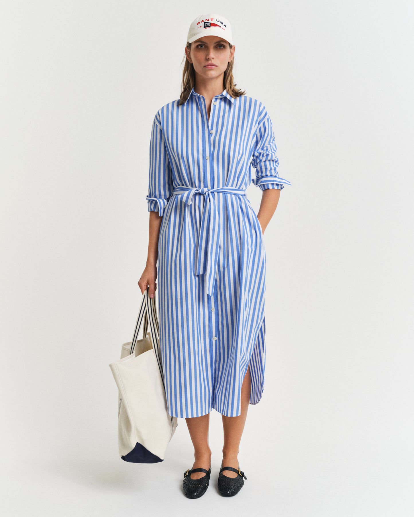 Striped Poplin Shirt Dress
