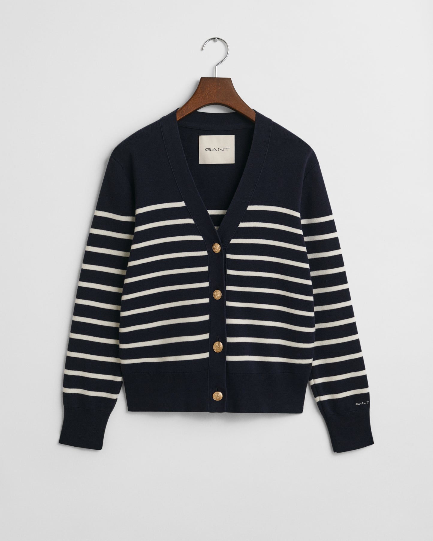 EVENING BLUE, STRIPED COTTON CARDIGAN, FLAT-LAY BY GANT AU.
