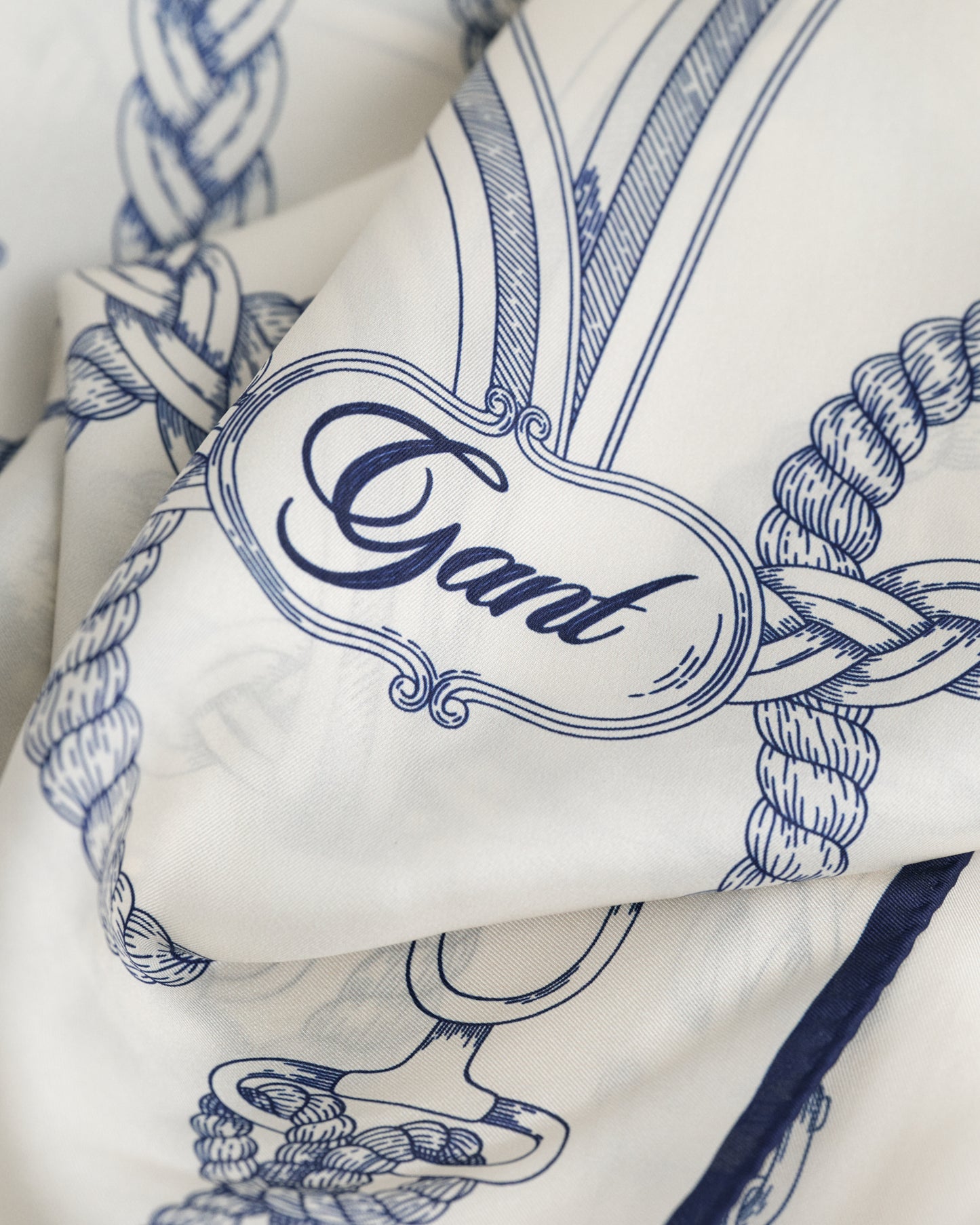 CREAM, SAILING PRINT SILK SCARF, CLOSE-UP BY GANT AU.