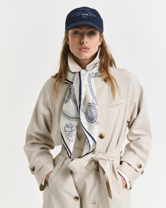 CREAM, SAILING PRINT SILK SCARF BY GANT AU.