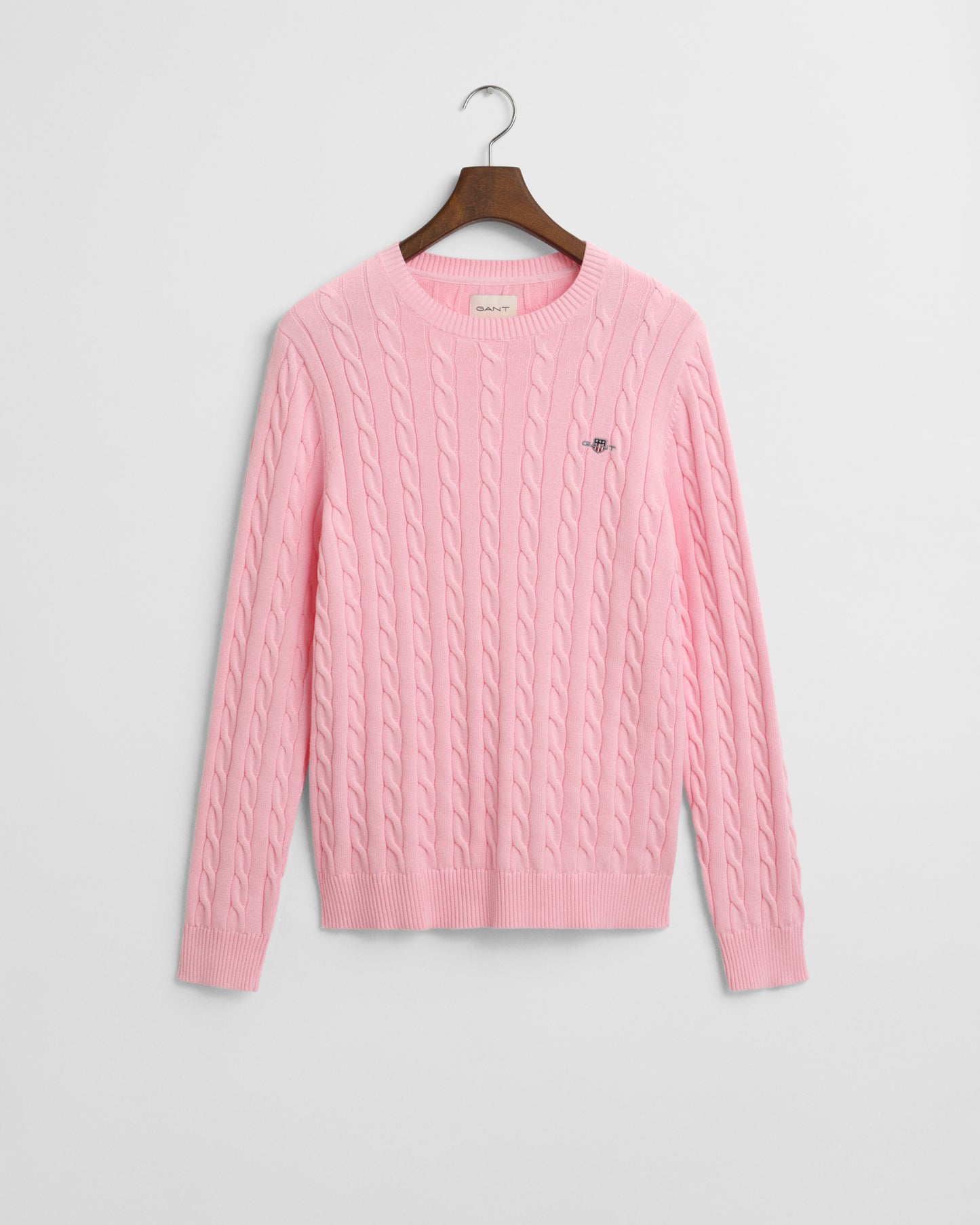 CALIFORNIA PINK, COTTON CABLE C-NECK, FLAT-LAY BY GANT AU.