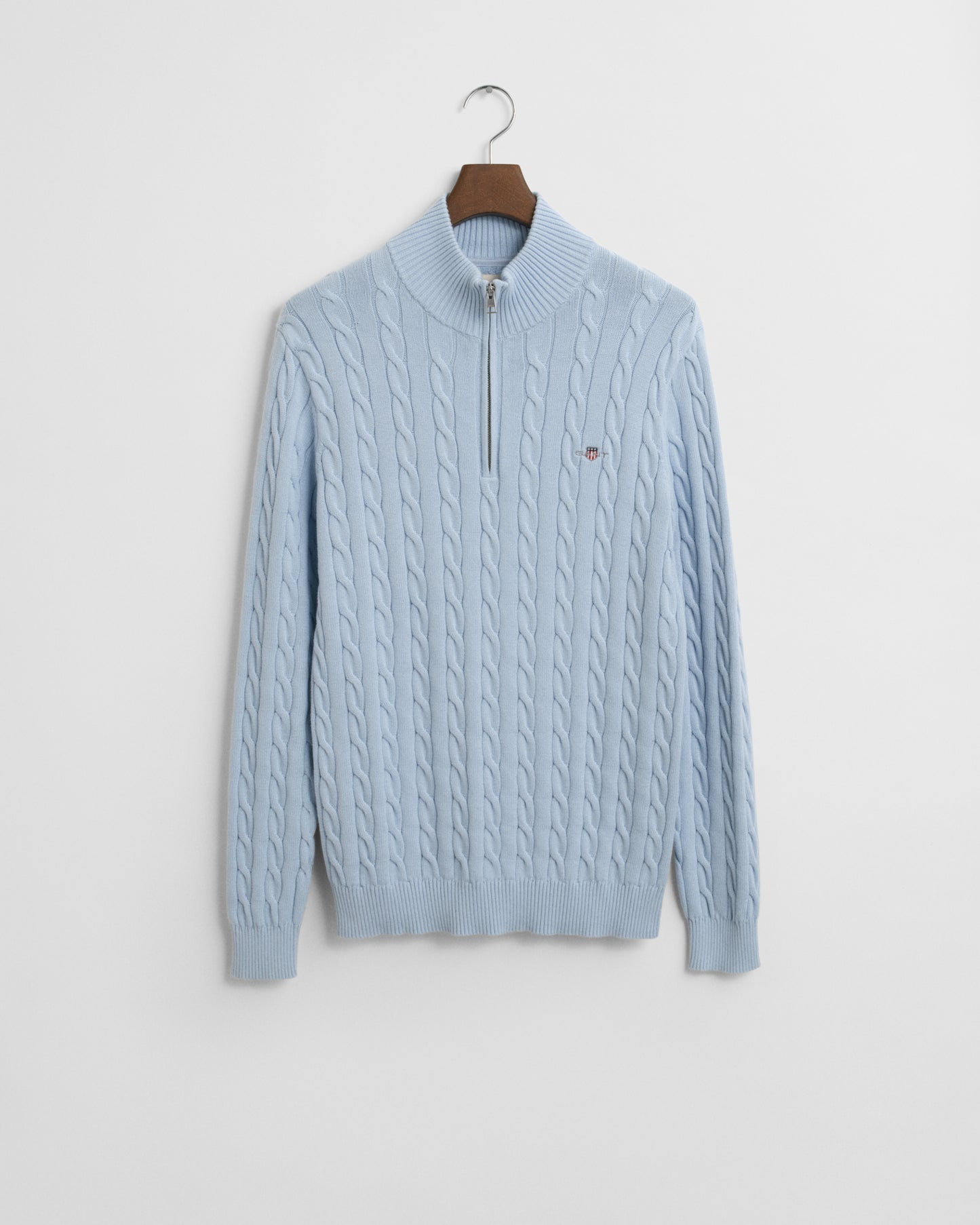 FRESH BLUE, COTTON CABLE HALF ZIP, FLAT-LAY BY GANT AU.