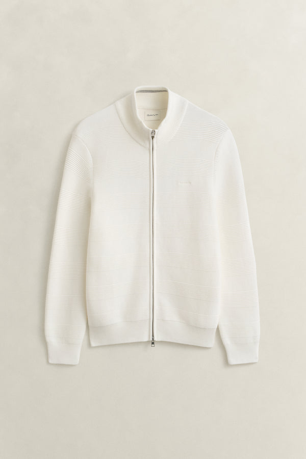 Textured Cotton Zip Cardigan