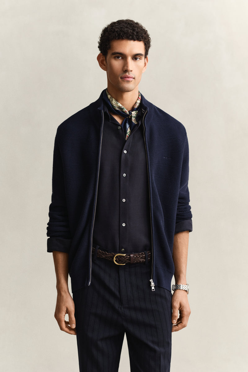 Textured Cotton Zip Cardigan