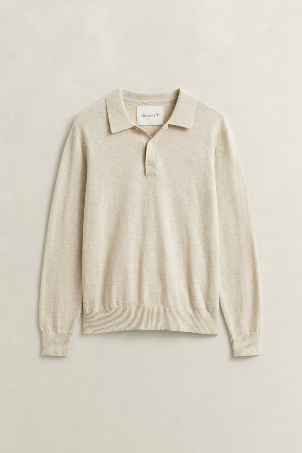 Slub Cotton Blend Polo Sweater