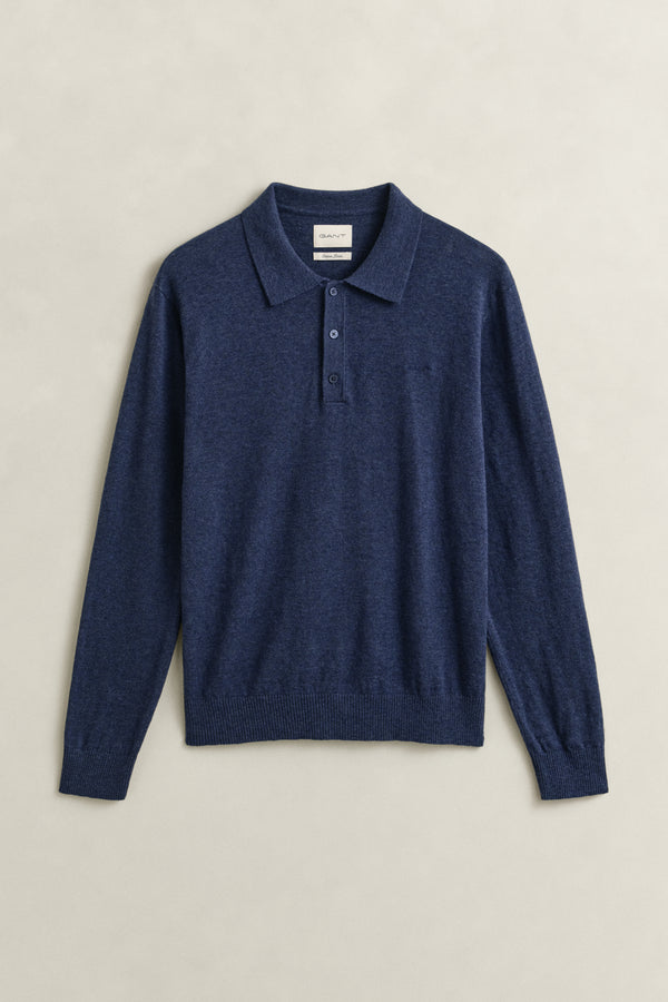 Slub Cotton Blend Polo Sweater