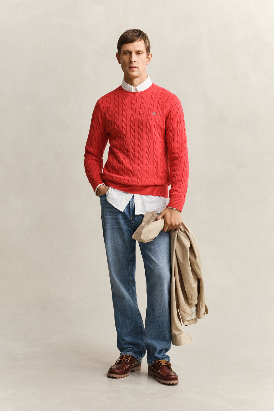 Cotton Cable Knit Crew Neck Sweater