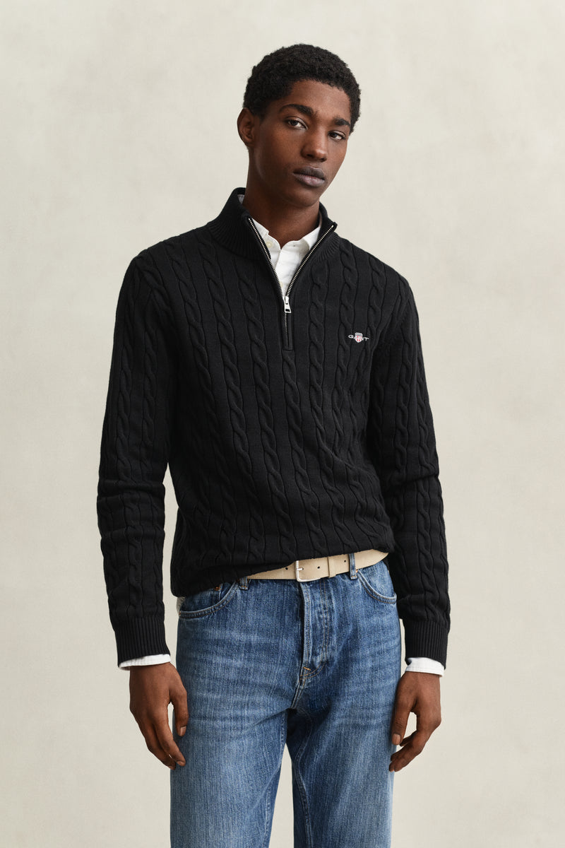 Cotton Cable Knit Half-Zip Sweater
