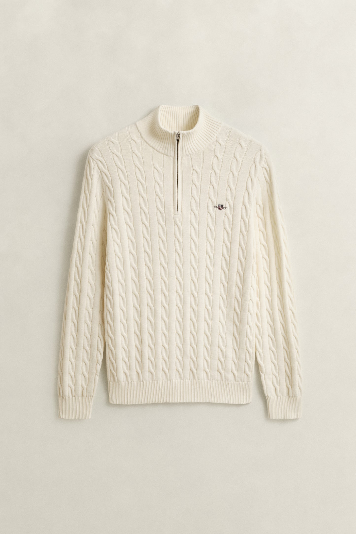 CREAM, Cable Knit Half-Zip Sweater, FRONT-VIEW BY GANT AU.