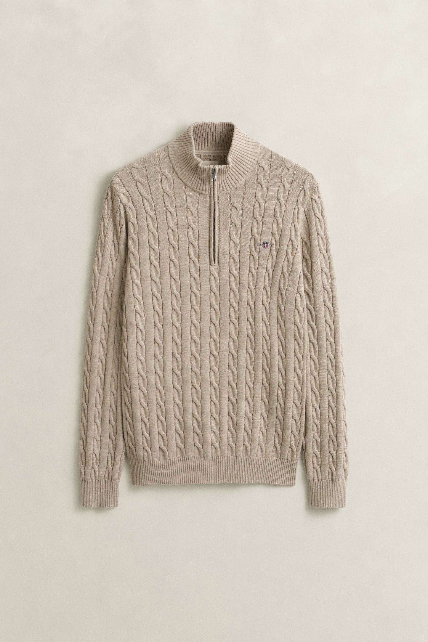 OAT MELANGE, Cable Knit Half-Zip Sweater, FLAT-LAY BY GANT AU.
