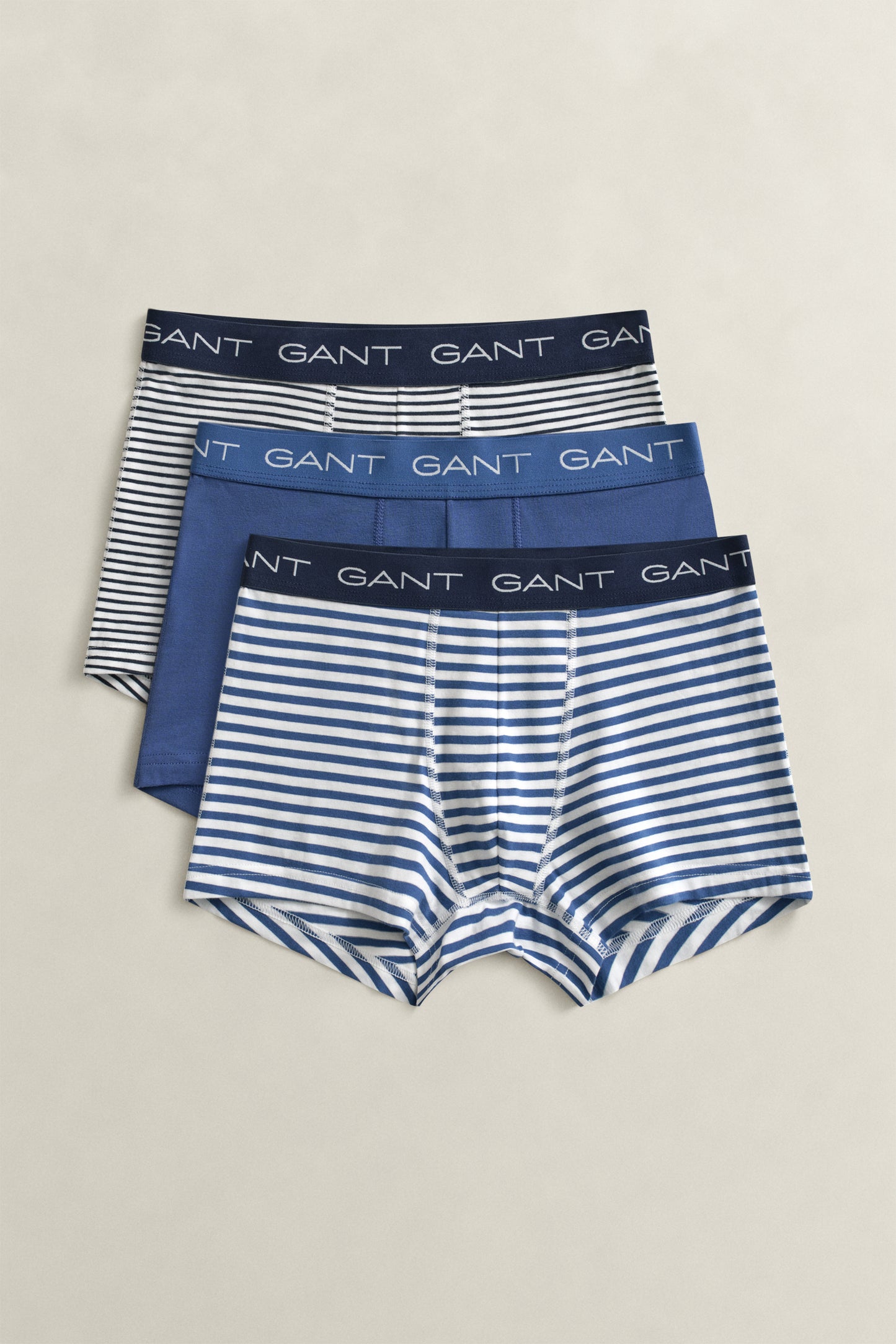 VINTAGE BLUE, THIN STRIPE TRUNK 3-PACK, FRONT-VIEW BY GANT AU.