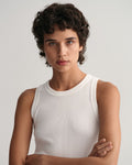 MODEL WEARING HIGH NECK RIB TANK TOP