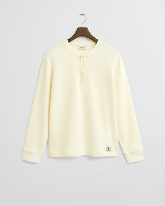 Waffle Textured Long Sleeve Henley T-Shirt