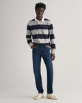 DARK BLUE WORN IN, SLIM GANT JEANS, FRONT-VIEW BY GANT AU.