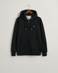 BLACK, REG SHIELD FULL ZIP HOODIE, FLAT-LAY BY GANT AU.
