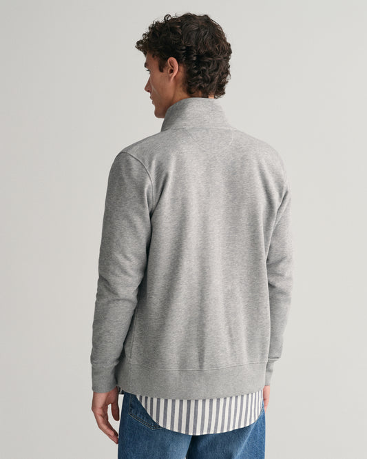 GREY MELANGE, REG SHIELD FULL ZIP SWEAT, BACK-VIEW BY GANT AU.