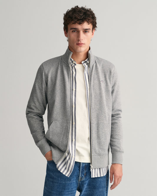 GREY MELANGE, REG SHIELD FULL ZIP SWEAT, FRONT-VIEW BY GANT AU.