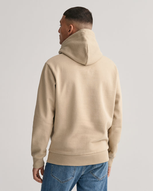 CONCRETE BEIGE, REG TONAL SHIELD HOODIE, BACK-VIEW BY GANT AU.