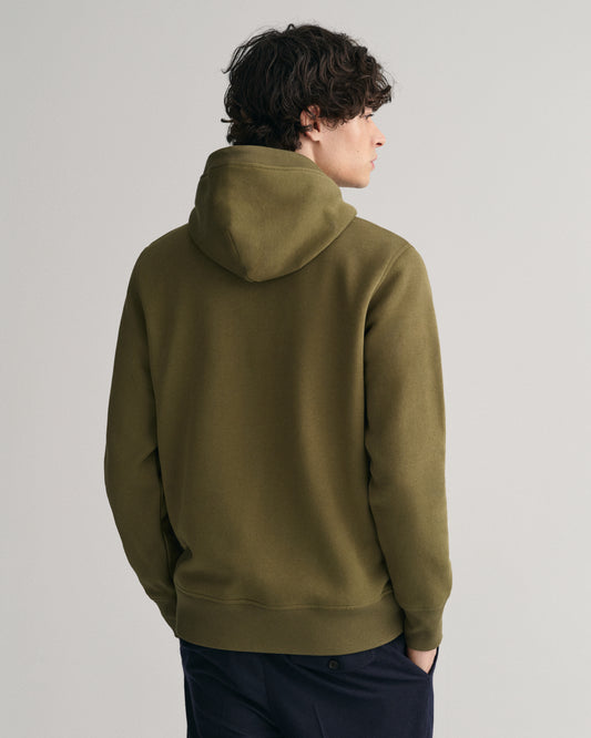 JUNIPER GREEN, REG ARCHIVE SHIELD HOODIE, BACK-VIEW BY GANT AU.