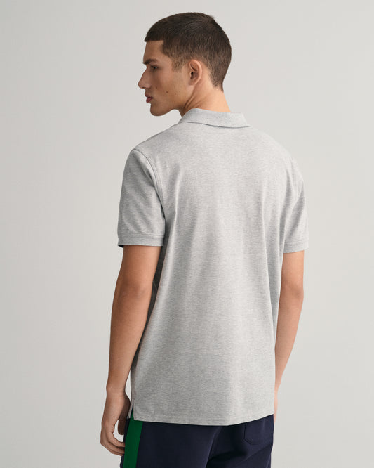 GREY MELANGE, REG CONTRAST PIQUE SS POLO, BACK-VIEW BY GANT AU.