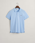 CAPRI BLUE, SLIM SHIELD SS PIQUE POLO, FLAT-LAY BY GANT AU.